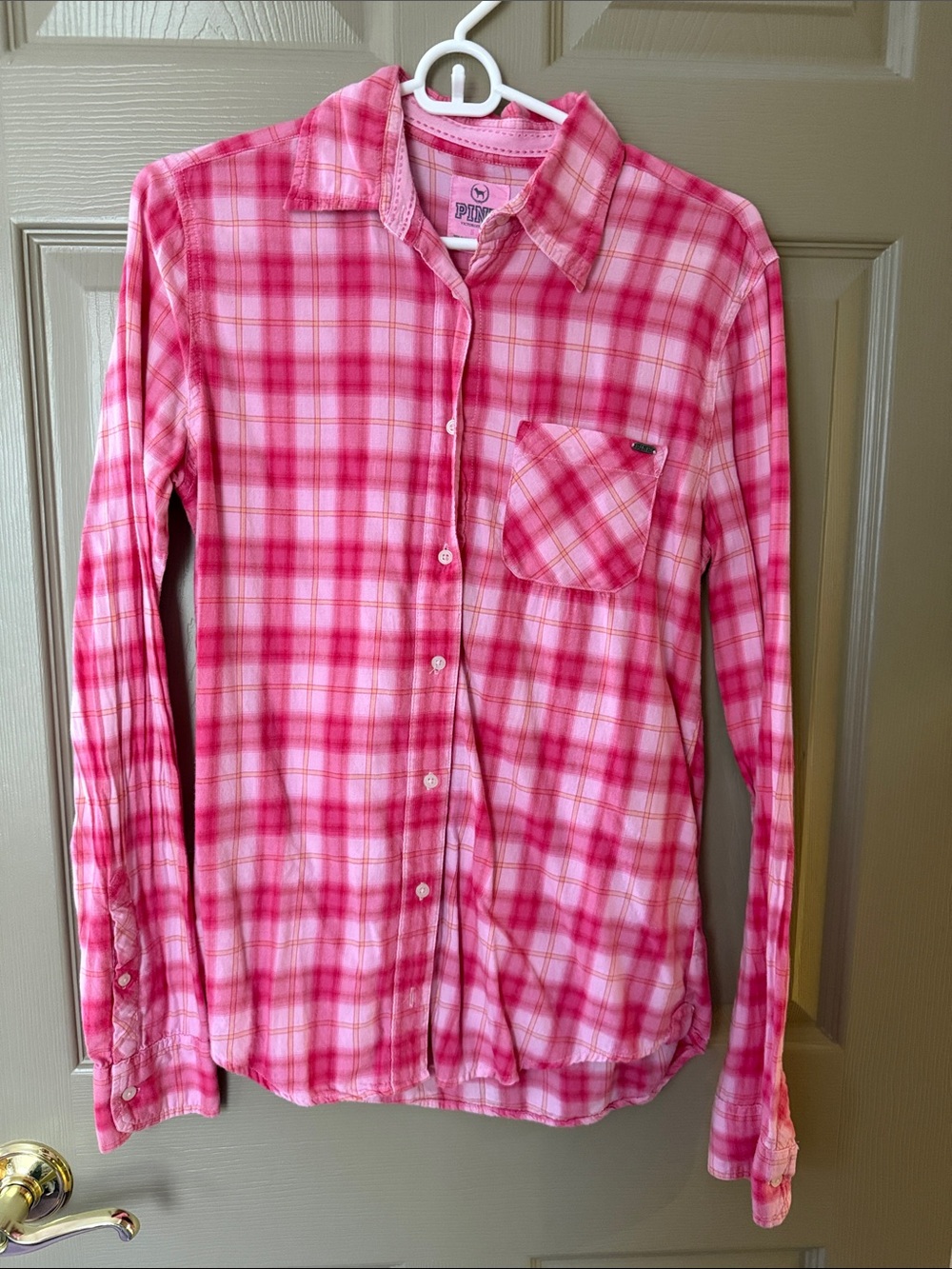 PINK Victoria's Secret Pink Plaid Long-Sleeve Button-Up Shirt